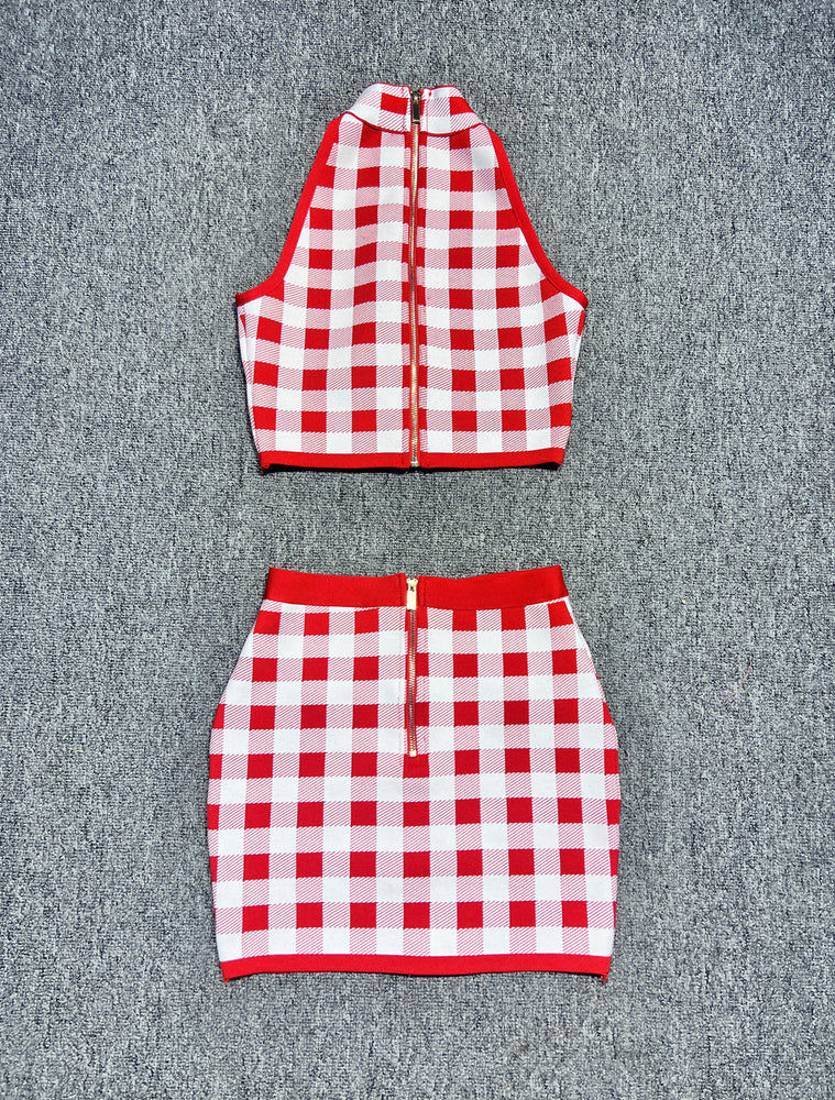 Classic Checkered Crop Top and Skirt Set