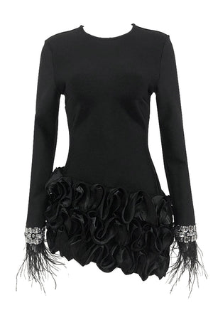 Noir Elegance Ruffle Mini Dress