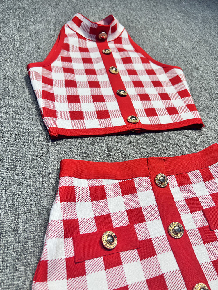 Classic Checkered Crop Top and Skirt Set