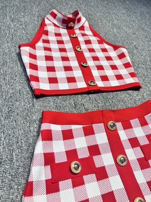 Classic Checkered Crop Top and Skirt Set